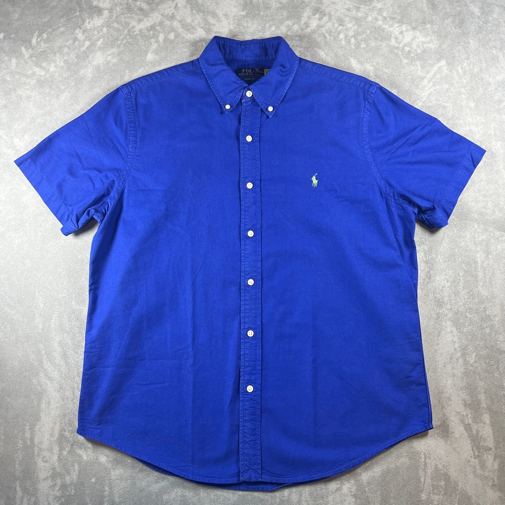 Polo Ralph Lauren Mens Large Royal Blue Classic Fit Short Sleeve Button Down